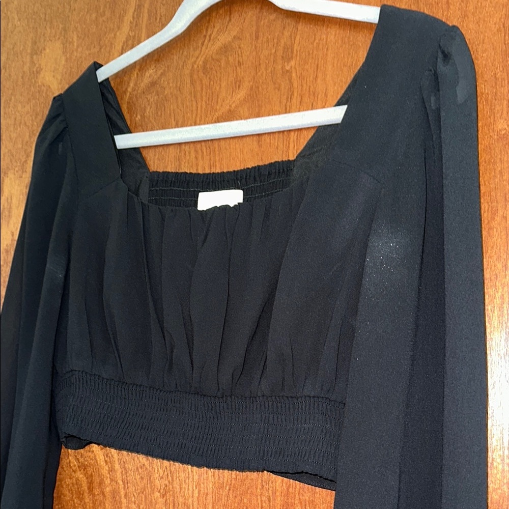 Altar’d State Black Long Sleeve Cropped Top